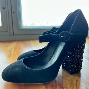Dolce & Gabbana Suede Jeweled Heel Mary Janes Size 9